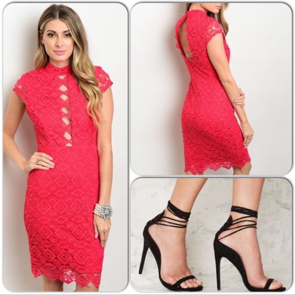 Raspberry Crochet Dress/Free Shipping today only